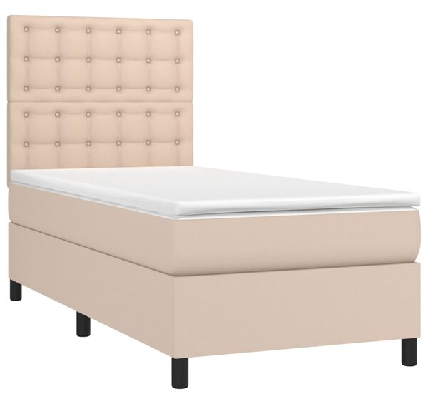 Krevet box spring madrac LED cappuccino 90x190cm umjetna koža - Smeđa / 90 x 190 cm