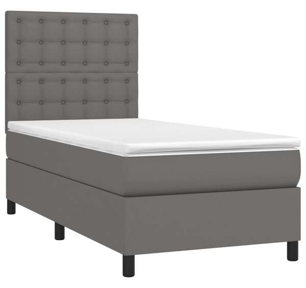 Krevet box spring s madracem LED sivi 80x200 cm od umjetne kože - Siva / 80 x 200 cm
