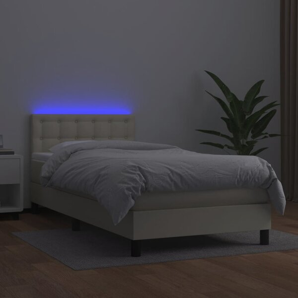 Krevet box spring s madracem LED krem 80x200 cm od umjetne kože - Krema / 80 x 200 cm