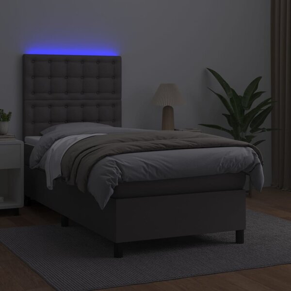 Krevet box spring s madracem LED sivi 80x200 cm od umjetne kože - Siva / 80 x 200 cm