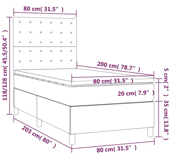 Krevet box spring s madracem LED sivi 80x200 cm od umjetne kože - Siva / 80 x 200 cm