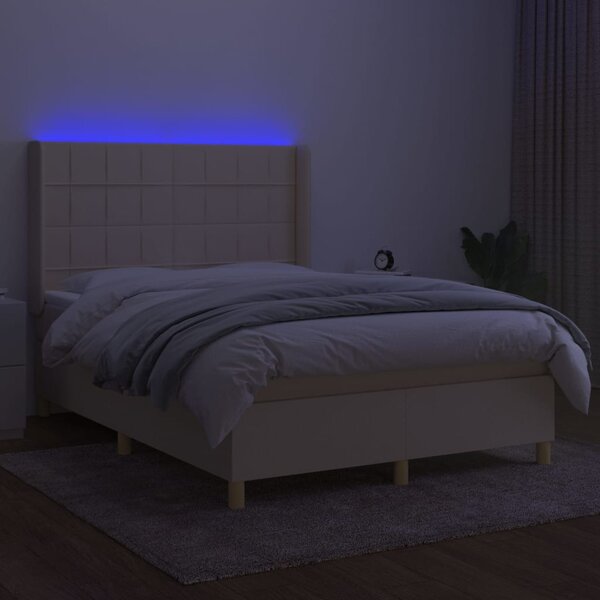 Krevet box spring s madracem LED krem 140x200 cm od tkanine - Krema / 140 x 200 cm