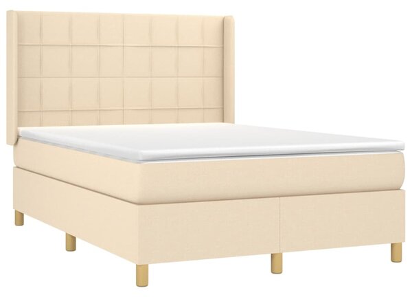 Krevet box spring s madracem LED krem 140x200 cm od tkanine - Krema / 140 x 200 cm