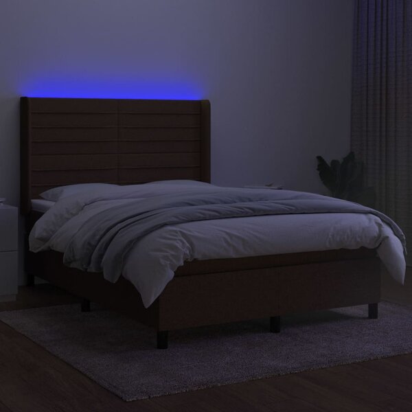 Krevet box spring s madracem LED tamnosmeđi 140x190 cm tkanina - Smeđa / 140 x 190 cm