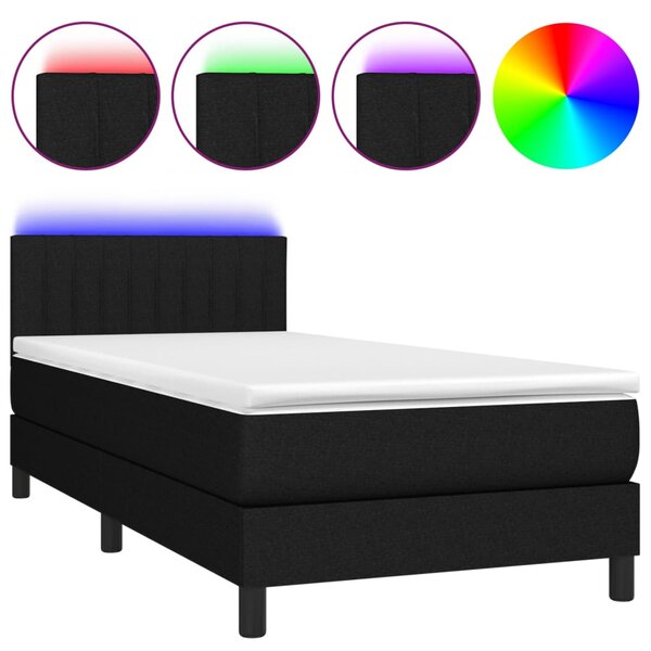 Krevet box spring s madracem LED crni 90x190 cm od tkanine - Crna / 90 x 190 cm