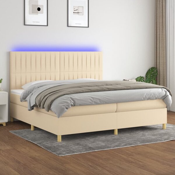 Krevet box spring s madracem LED krem 200x200 cm od tkanine - Krema / 200 x 200 cm
