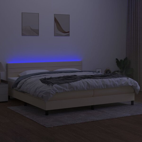 Krevet box spring s madracem LED krem 200x200 cm od tkanine - Krema / 200 x 200 cm