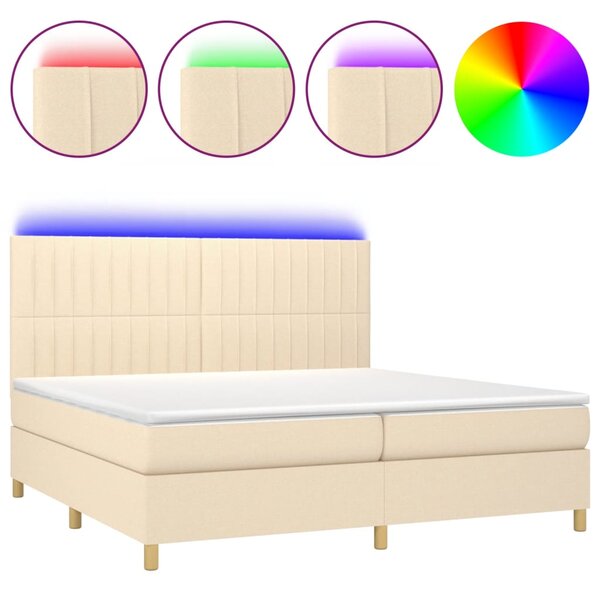 Krevet box spring s madracem LED krem 200x200 cm od tkanine - Krema / 200 x 200 cm