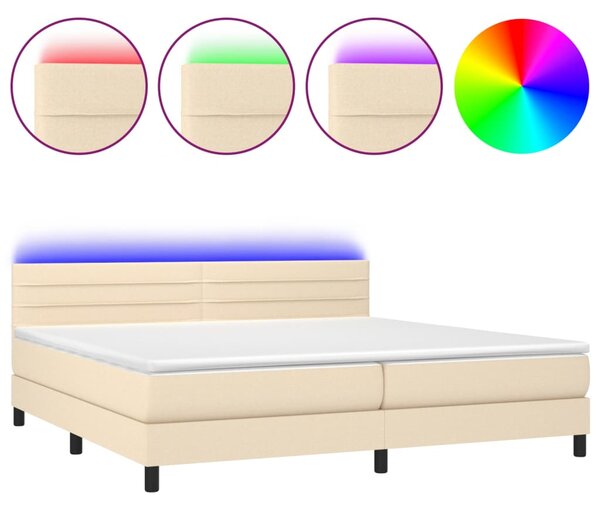 Krevet box spring s madracem LED krem 200x200 cm od tkanine - Krema / 200 x 200 cm