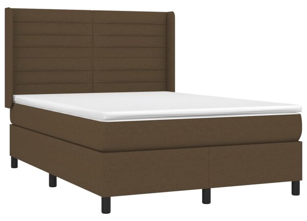 Krevet box spring s madracem LED tamnosmeđi 140x190 cm tkanina - Smeđa / 140 x 190 cm
