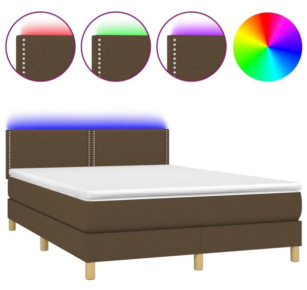 Krevet box spring s madracem LED tamnosmeđi 140x190 cm tkanina - Smeđa / 140 x 190 cm