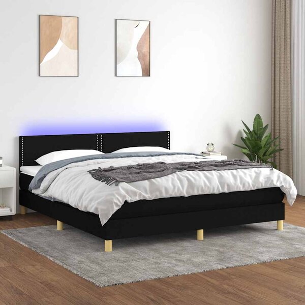 Krevet box spring s madracem LED crni 160x200 cm od tkanine - Crna / 160 x 200 cm