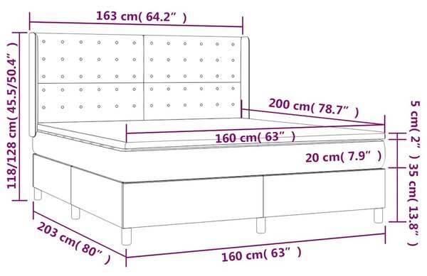 Krevet box spring s madracem LED crni 160x200 cm od tkanine - Crna / 160 x 200 cm