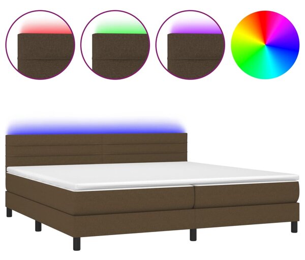 Krevet box spring s madracem LED tamnosmeđi 200x200 cm tkanina - Smeđa / 200 x 200 cm