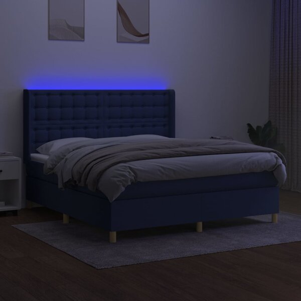 Krevet box spring s madracem LED plavi 160x200 cm od tkanine - Plava / 160 x 200 cm
