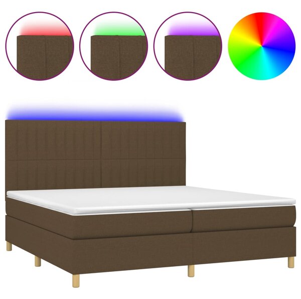 Krevet box spring s madracem LED tamnosmeđi 200x200 cm tkanina - Smeđa / 200 x 200 cm