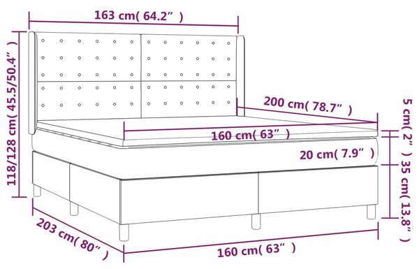 Krevet box spring s madracem LED plavi 160x200 cm od tkanine - Plava / 160 x 200 cm