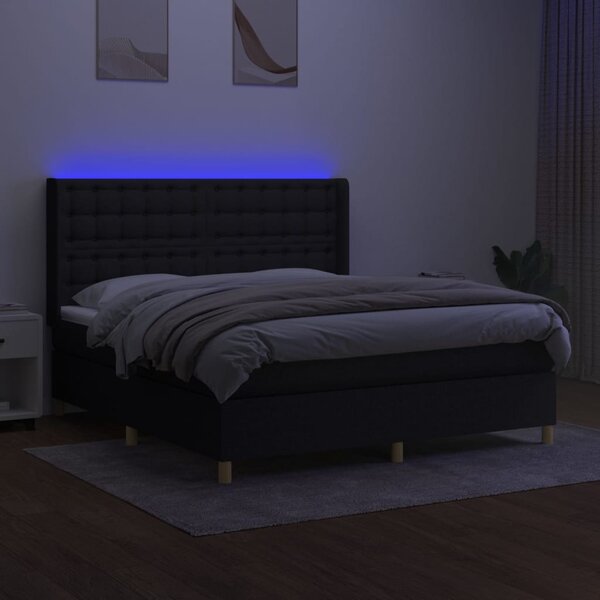 Krevet box spring s madracem LED crni 160x200 cm od tkanine - Crna / 160 x 200 cm