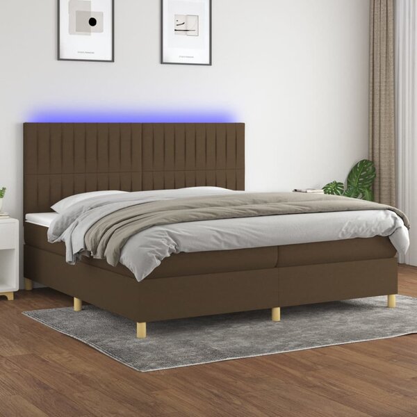 Krevet box spring s madracem LED tamnosmeđi 200x200 cm tkanina - Smeđa / 200 x 200 cm