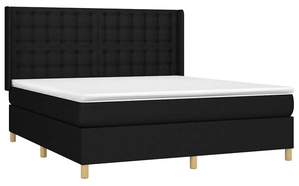 Krevet box spring s madracem LED crni 160x200 cm od tkanine - Crna / 160 x 200 cm