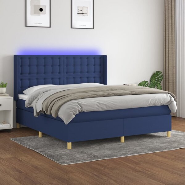 Krevet box spring s madracem LED plavi 160x200 cm od tkanine - Plava / 160 x 200 cm