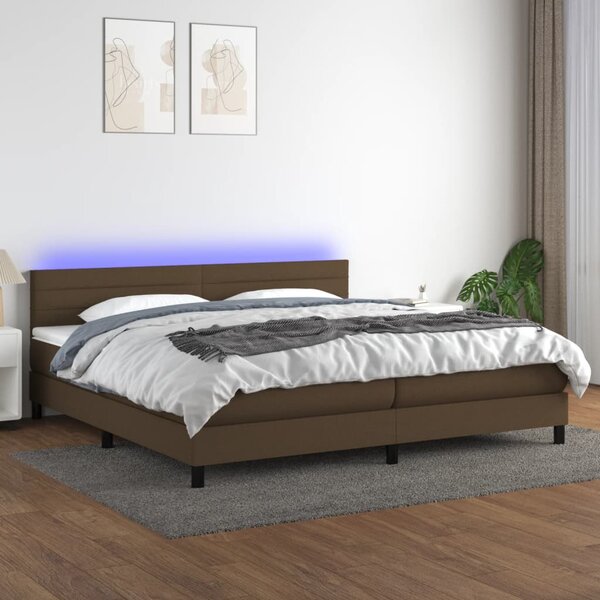 Krevet box spring s madracem LED tamnosmeđi 200x200 cm tkanina - Smeđa / 200 x 200 cm