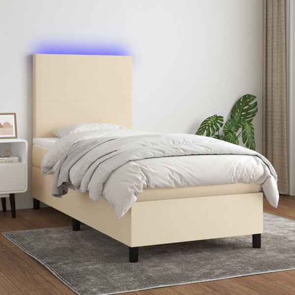 Krevet box spring s madracem LED krem 80 x 200 cm od tkanine - Krema / 80 x 200 cm