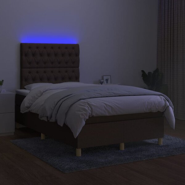 Krevet box spring s madracem LED tamnosmeđi 120x200 cm tkanina - Smeđa / 120 x 200 cm