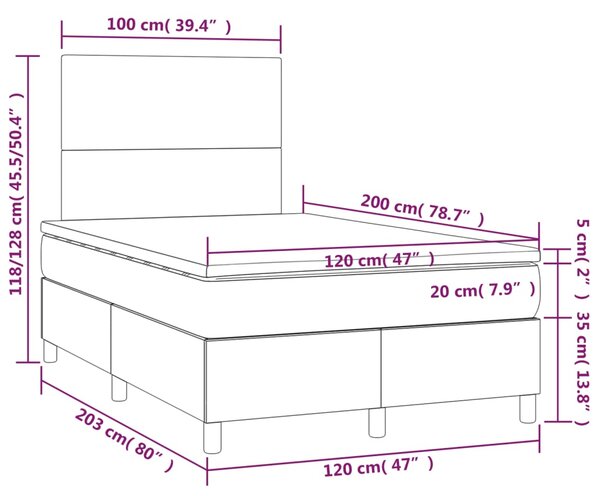 Krevet box spring s madracem LED krem 120 x 200 cm od tkanine - Krema / 120 x 200 cm