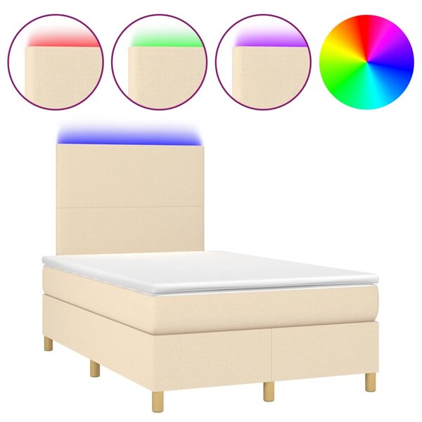 Krevet box spring s madracem LED krem 120 x 200 cm od tkanine - Krema / 120 x 200 cm