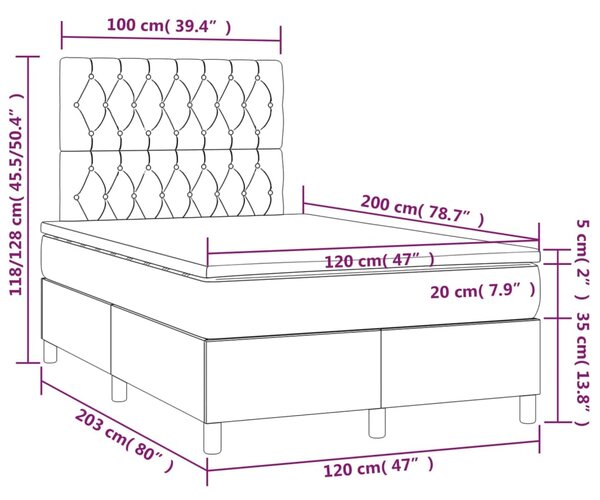 Krevet box spring s madracem LED tamnosmeđi 120x200 cm tkanina - Smeđa / 120 x 200 cm