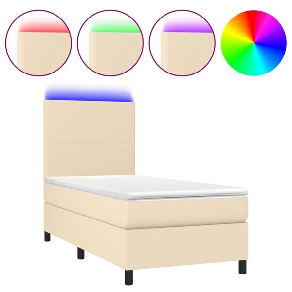 Krevet box spring s madracem LED krem 80 x 200 cm od tkanine - Krema / 80 x 200 cm