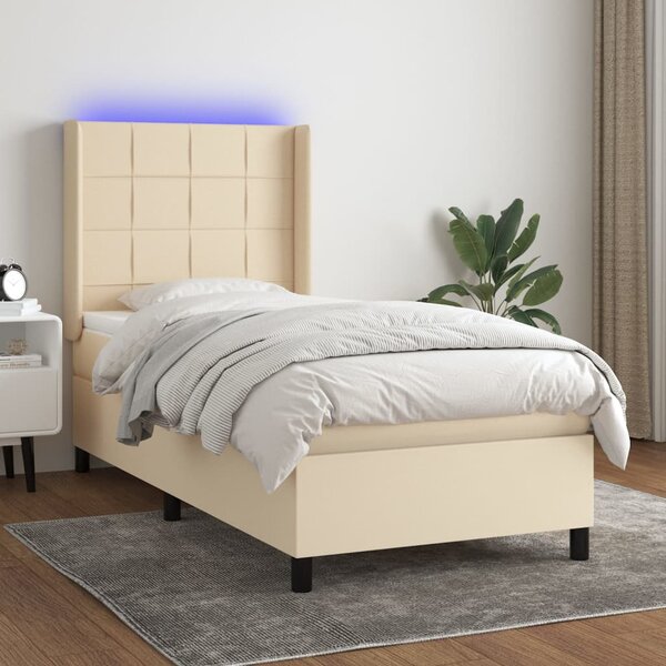 Krevet box spring s madracem LED krem 80 x 200 cm od tkanine - Krema / 80 x 200 cm