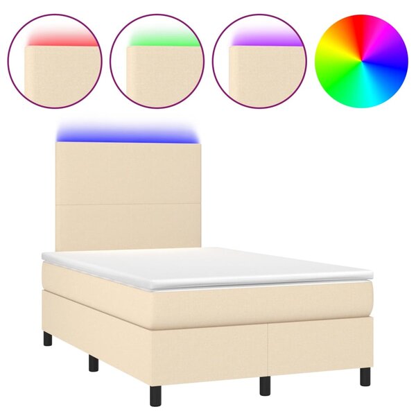 Krevet box spring s madracem LED krem 120 x 200 cm od tkanine - Krema / 120 x 200 cm