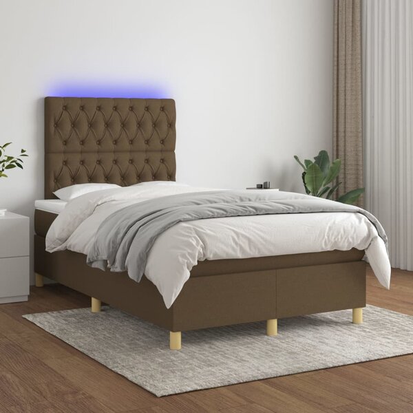 Krevet box spring s madracem LED tamnosmeđi 120x200 cm tkanina - Smeđa / 120 x 200 cm