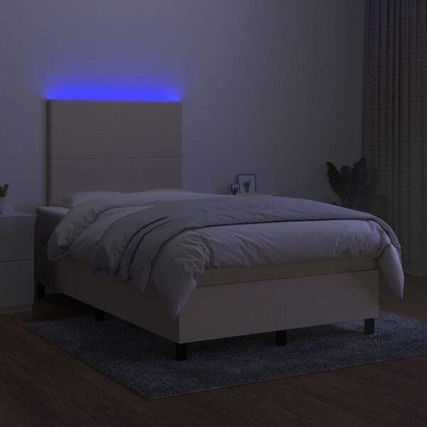 Krevet box spring s madracem LED krem 120 x 200 cm od tkanine - Krema / 120 x 200 cm
