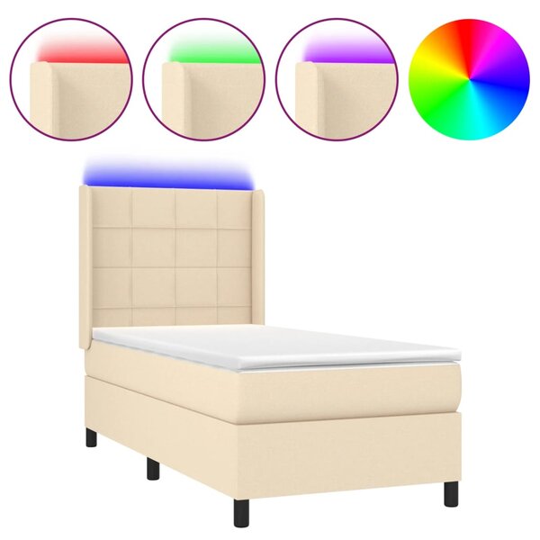 Krevet box spring s madracem LED krem 80 x 200 cm od tkanine - Krema / 80 x 200 cm
