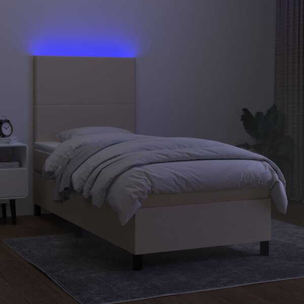 Krevet box spring s madracem LED krem 80 x 200 cm od tkanine - Krema / 80 x 200 cm