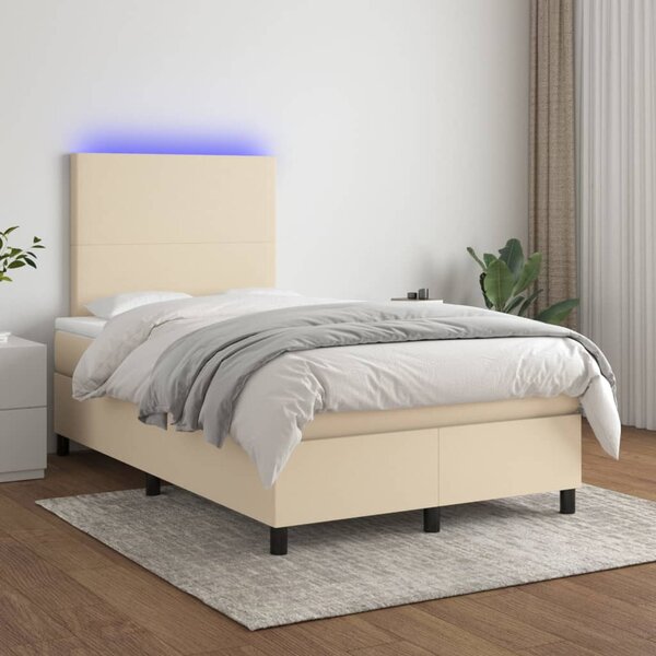 Krevet box spring s madracem LED krem 120 x 200 cm od tkanine - Krema / 120 x 200 cm