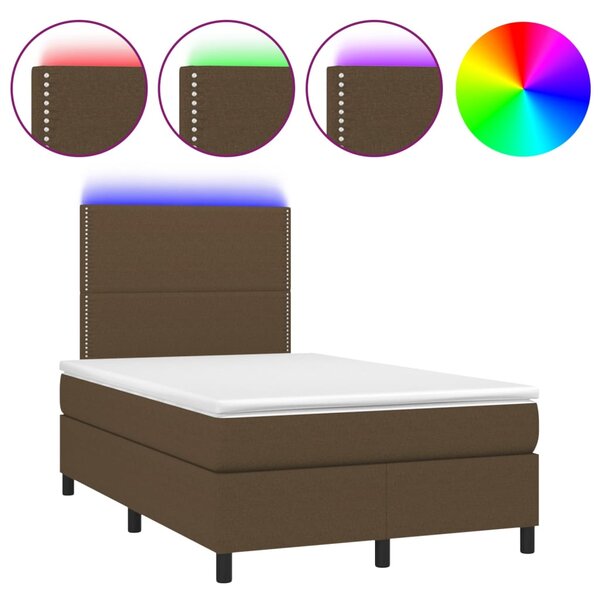 Krevet box spring s madracem LED tamnosmeđi 120x200 cm tkanina - Smeđa / 120 x 200 cm