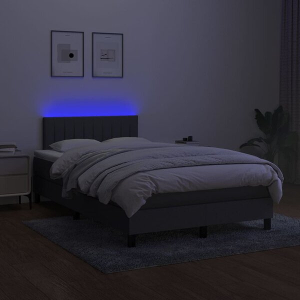 Krevet box spring s madracem LED tamnosivi 120 x 200 cm tkanina - Siva / 120 x 200 cm