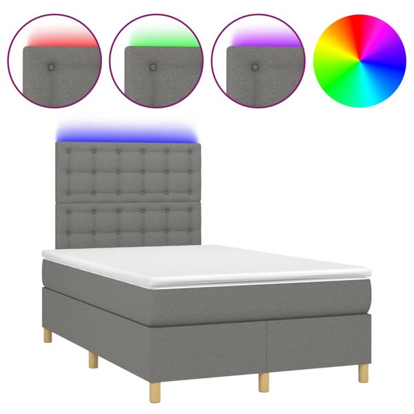 Krevet box spring s madracem LED tamnosivi 120 x 200 cm tkanina - Siva / 120 x 200 cm