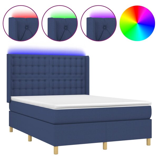 Krevet box spring s madracem LED plavi 140x190 cm od tkanine - Plava / 140 x 190 cm