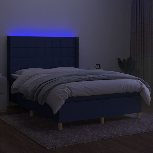 Krevet box spring s madracem LED plavi 140x190 cm od tkanine - Plava / 140 x 190 cm