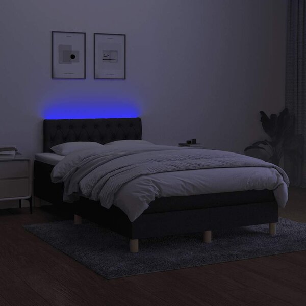 Krevet box spring s madracem LED crni 120 x 200 cm od tkanine - Crna / 120 x 200 cm