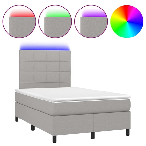 Krevet box spring s madracem LED svjetlosivi 120x200 cm tkanina - Siva / 120 x 200 cm