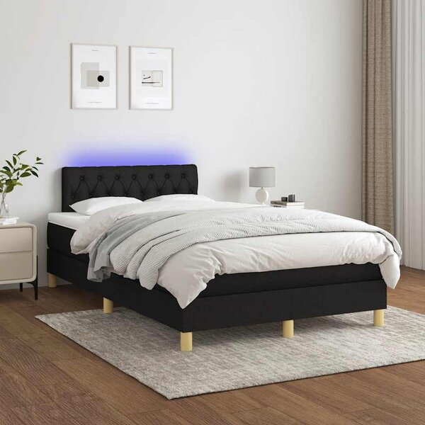Krevet box spring s madracem LED crni 120 x 200 cm od tkanine - Crna / 120 x 200 cm