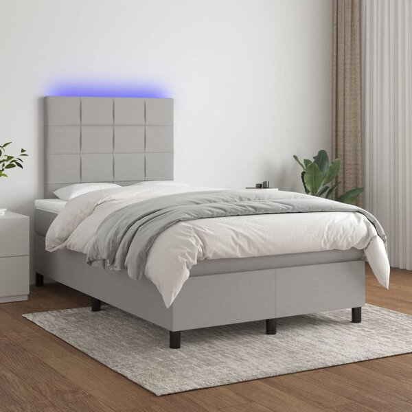 Krevet box spring s madracem LED svjetlosivi 120x200 cm tkanina - Siva / 120 x 200 cm