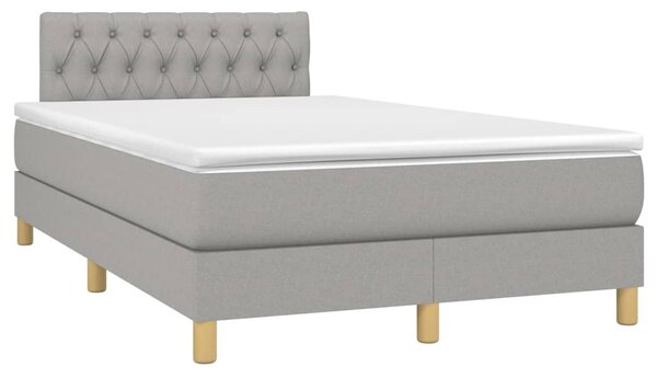 Krevet box spring s madracem LED svjetlosivi 120x200 cm tkanina - Siva / 120 x 200 cm