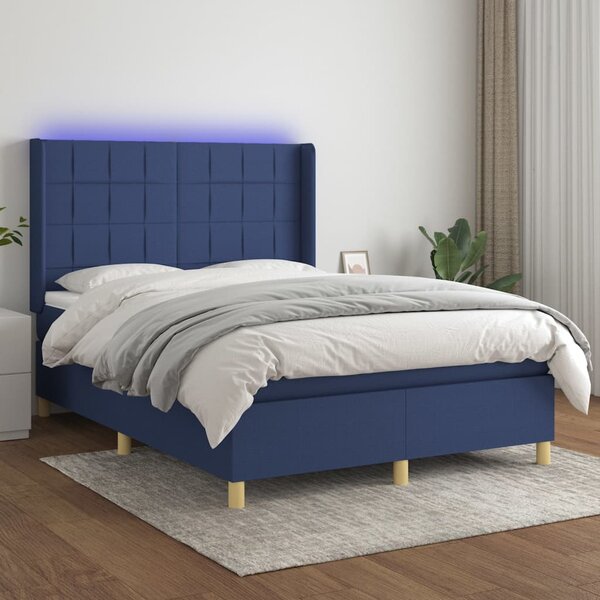 Krevet box spring s madracem LED plavi 140x190 cm od tkanine - Plava / 140 x 190 cm